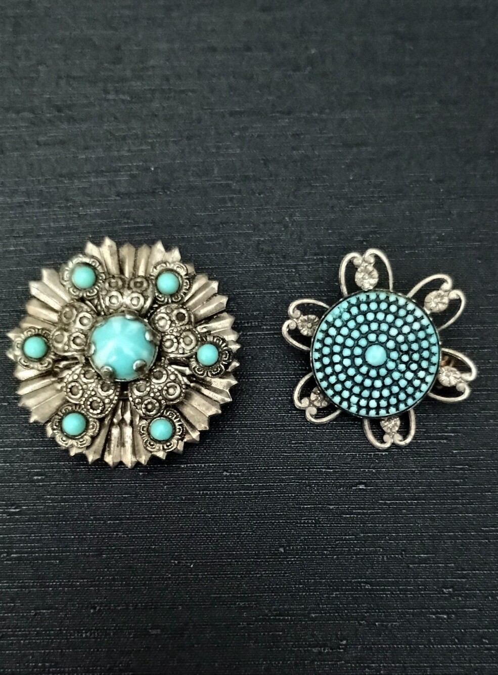 Turquoise Floral Statement Brooch - Silver Tone Women Jewelry